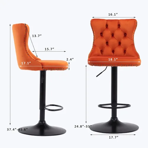 Vista 330 de SoarFlash Juego de 2 taburetes de bar tapizados de terciopelo moderno con patas de madera, botones acolchados, cabeza de clavo cromada, asiento