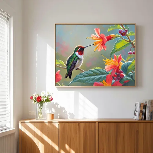 Vista 2 de TINDAY Kit de pintura al óleo por números para adultos, pintura de colibrí por números para adultos, principiantes, pintura en lienzo por números