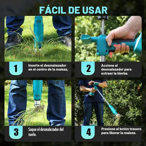 Vista 7 de Herramienta de extracción de malezas eléctrica de 21 V, extractor de malezas resistente con batería de 3000 mAh x 2, desbrozadora de raíces