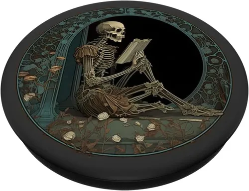 Vista 2 de Bibliotecario esqueleto gótico gótico amante de la lectura de libros PopSockets estándar PopGrip