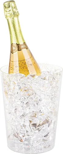 Vista 3 de Tiawudi Paquete de 12 cubos de hielo de plástico para fiestas, enfriador de vino transparente con purpurina dorada para bodas, bueno como un