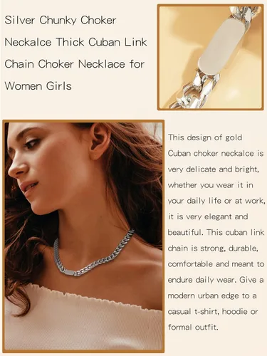 Vista 3 de YANCHUN Chunky Choker Necklace Gold Cuban Link Chain Double O Link Necklaces Punk Hip-hop Jewelry for Women and Girls Christmas Gifts