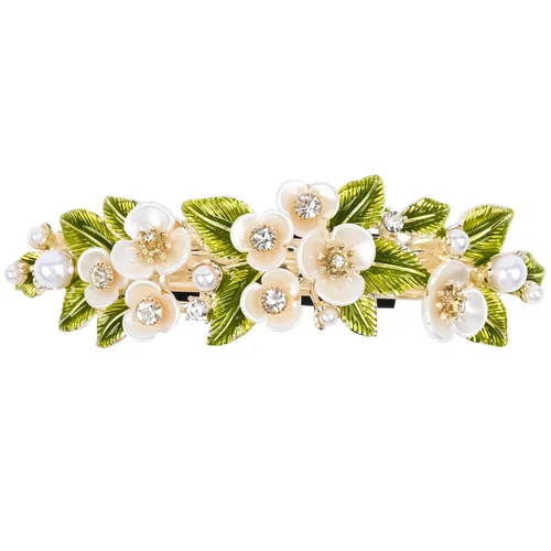 Vista 3 de Pasadores de pelo de perlas, pinzas de cristal para el cabello, diseño francés, para novia, diamantes de imitación, elegante soporte para cola