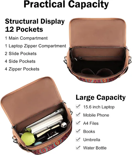 Vista 9 de FADEON Bolsos cruzados para mujer y mochila para laptop Colección Marrón