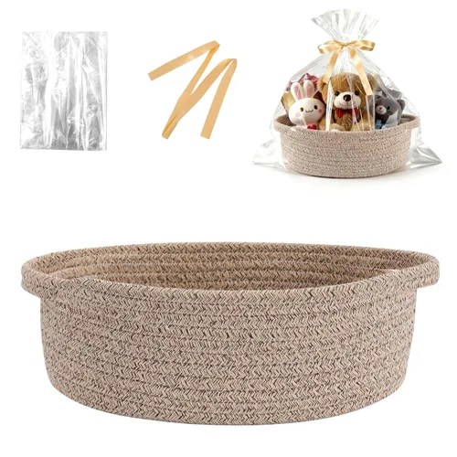 Vista 9 de Cesta para regalos vacía, pequeña cesta tejida con bolsas y cintas, cestas de juguetes para bebé con asas, contenedor de almacenamiento de mimbre