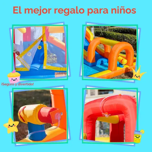 Vista 5 de Baralir Parque acuático inflable con tobogán acuático largo y piscina grande para 5 niños, diversión infinita de saltos, deslizamientos, escalada