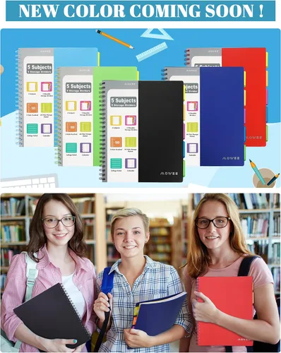 Vista 5 de Paquete de 2 cuadernos en espiral - Cuaderno de 5 materias azul claro y verde