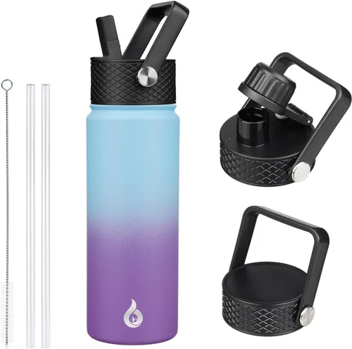 Vista 57 de BJPKPK Botellas de Agua Aisladas con Tapa de Pajita, Botella de Agua de Acero Inoxidable de 18oz, Termo Frío Caliente con 3 Tapas, Vaso de Viaje a