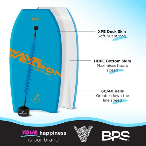 Vista 4 de Bodyboard 'Wave Weapon' para Todas las Condiciones de Olas - Ligera con Núcleo EPS Fondo Liso HDPE Bodyboards para Playa con Correa de Muñeca