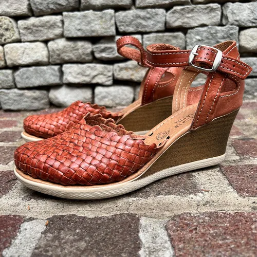 Vista 6 de Mexico en la Piel Sandalias de cuero con cuña Huarache en color marrón