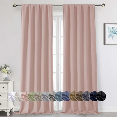 Vista 215 de Cortinas opacas para dormitorio, sala de estar, juego de 2 paneles de 54 pulgadas de largo, cortinas de oscurecimiento de habitación con aislamiento