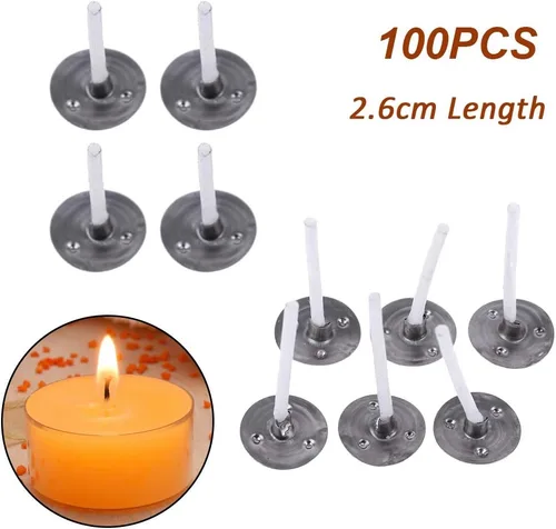Vista 7 de 100 mechas de té de bajo humo, pestañas de mecha preenceradas de 1 pulgada para fabricación de velas de cera de soja, algodón puro, sin humo