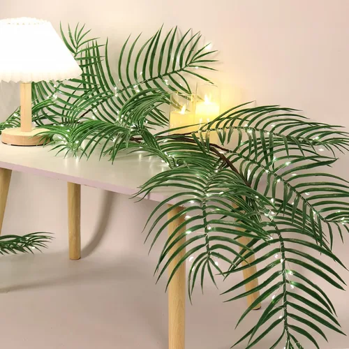 Vista 11 de RECUTMS Plantas falsas altas de 18 pulgadas con luz artificial Monstera planta palmera tropical en maceta blanca de imitación vegetación en maceta