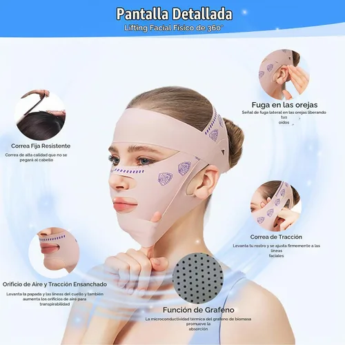 Vista 2 de Máscara de elevación facial de línea V mejorada, correa de barbilla para dormir, máscara de elevación de línea en V, correa de adelgazamiento Rosa