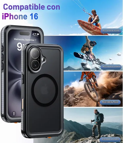 Vista 6 de Oterkin Funda magnética para iPhone 16 impermeable, translúcida mate [compatible con Magsafe] [lente y protector de pantalla integrados] cubierta