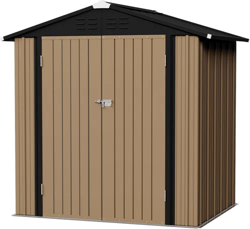 Vista 11 de Flamaker Cobertizo de almacenamiento de 5 x 3 pies, impermeable, de metal, para jardín, con puerta con cerradura, cobertizo de herramientas