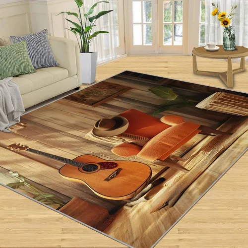 Vista 10 de Alfombra de guitarra, alfombra de 2 x 3 pies para entrada, alfombra de área musical, alfombra lavable de guitarra fresca para dormitorio, alfombra
