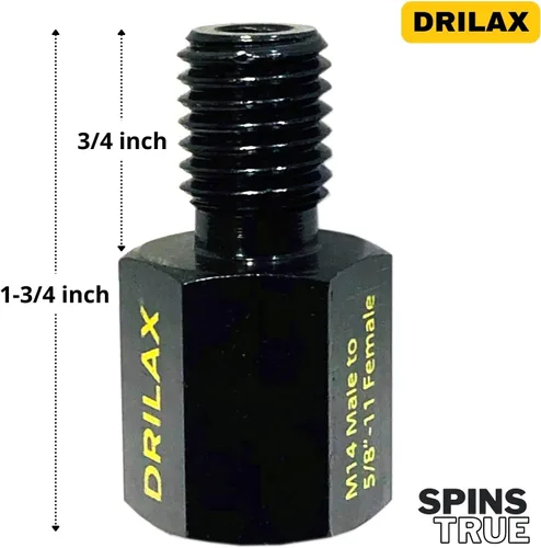Vista 8 de Drilax Adaptador de amoladora angular M14 macho a 5/8-11 hembra, convertidor de rosca europeo a norteamericano para brocas de núcleo de diamante
