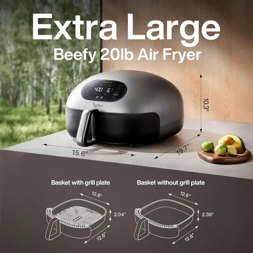 Vista 4 de Typhur Dome 2 AI - Freidora de aire extra grande mejorada con IA, con flujo de aire superior, freidora digital inteligente autolimpiante con cesta