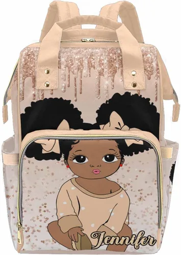 Vista 9 de Bolsa de pañales personalizada con purpurina brillante, color rosa, oro rosa, rubor, con nombre, bolsas de pañales de viaje, mochila casual