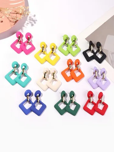 Vista 3 de Aretes de gota ovalados de acrílico para mujeres y niñas de los años 70, 80, 90, aretes ovalados de neón ovalados, ligeros, geométricos, retro, 80