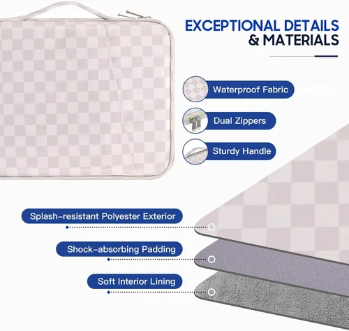 Vista 5 de TiMOVO Laptop Sleeve 13.3-14 Inch for MacBook Neo/Air/Pro, Khaki Checkered Cream Khaki Checkered