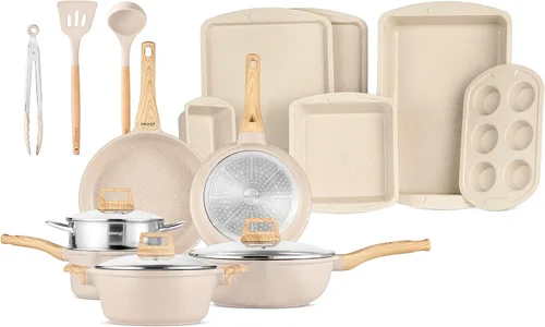Vista 11 de Bakken Master - Juego de utensilios de cocina de 20 piezas, ollas y sartenes con agarres de mango y tapas de vidrio templado, con juego de 6 piezas