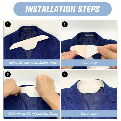 Vista 4 de Paquete de 100 protectores de cuello para camisas Protector de cuello desechable autoadhesivo, almohadillas de sudor para hombres y mujeres