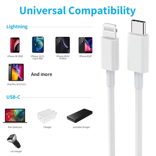 Vista 7 de Cable USB C a Lightning, paquete de 5 unidades de 6 pies [certificado Apple MFi] Cargador rápido para iPhone de carga rápida tipo C a cable