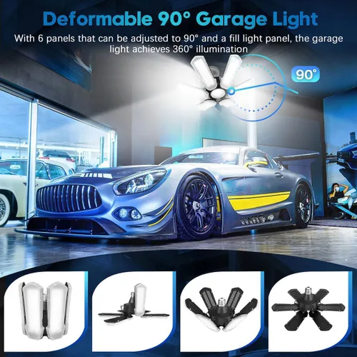 Vista 3 de TANBABY Luz LED mejorada para garaje, luz de techo LED deformable de 150 W, 15000 lm, E26/E27, iluminación de garaje con bombilla de 6+1 paneles