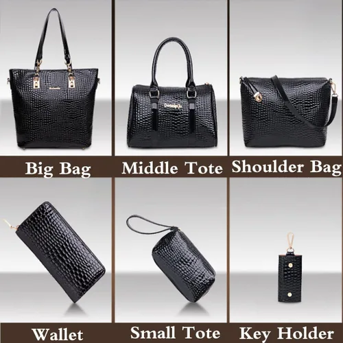 Vista 6 de Juego de 6 bolsos de mano para mujer, con asa superior, carteras cruzadas, cartera Negro