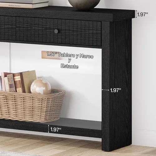 Vista 3 de Tribesigns Mesa de entrada extra larga de 70.9 pulgadas con 3 cajones, mesa consola de sofá con estantes de almacenamiento abiertos, mesas de madera