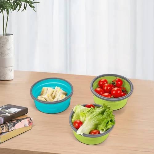 Vista 7 de 2 cuencos plegables con tapas, contenedores plegables reutilizables para preparación de comidas, contenedores de almacenamiento de alimentos
