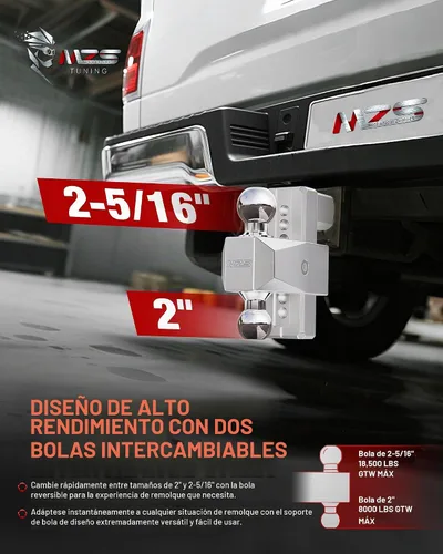 Vista 6 de MZS Enganche de remolque ajustable de aluminio mejorado, se adapta a receptor de 2.5 pulgadas, enganche de remolque de caída resistente con caída