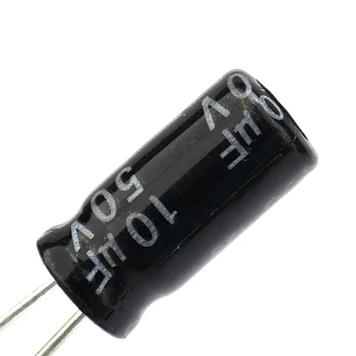 Vista 7 de 50 condensadores electrolíticos radiales de aluminio (20.118 in) 10uF / 50 V para bricolaje