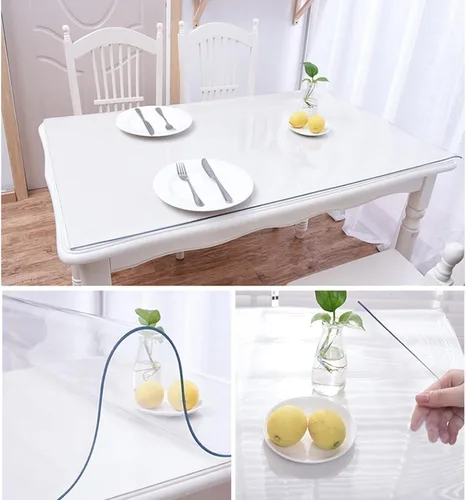 Vista 5 de Protector de mesa de cocina, comedor y madera, cubierta de plástico transparente, fácil de limpiar, alfombrilla protectora de escritorio de madera
