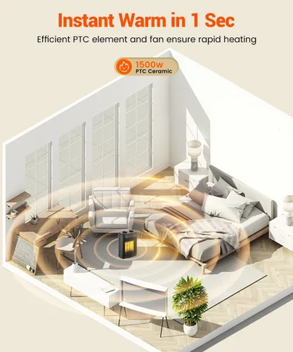 Vista 2 de KopBeau – Calentador de espacio para uso en interiores, calentador de torre portátil eléctrico de 1500W con termostato y temporizador, calentador