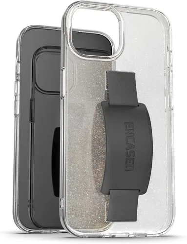 Vista 7 de ENCASED Funda con lazo para los dedos, diseñada para iPhone 15 Pro Max (2023), funda transparente con correa de mano brillante con soporte