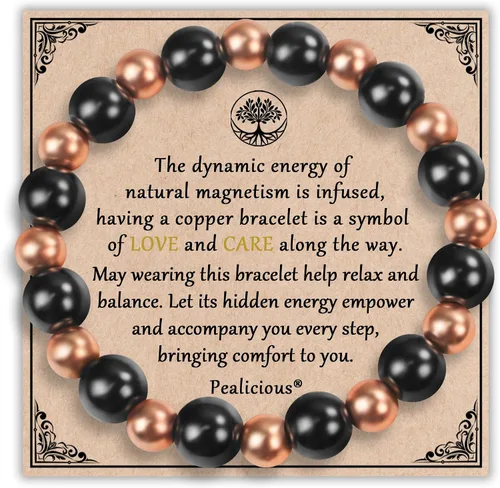 Vista 9 de PEALICIOUS Pulsera de cobre para mujeres y hombres con cuentas magnéticas