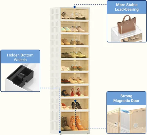 Vista 5 de FLEXIMOUNTS Organizador de Zapatero Caja de Almacenamiento de 9 Niveles - 18 Pares, Zapatero Alto Portátil Plegable para Armario Entrada, Armario