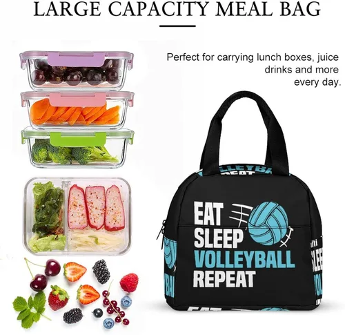 Vista 7 de Eat Sleep - Lonchera de voleibol y repetición para mujeres y hombres, bolsa de almuerzo aislada, reutilizable, bolsa de almuerzo