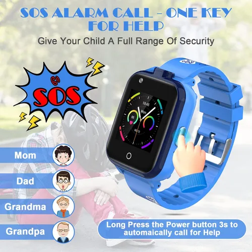 Vista 4 de Relojes GPS 4G para niños, relojes inteligentes, mini teléfono celular con doble cámara, llamadas, SOS, correas de dibujos animados resistentes al
