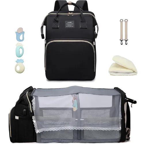 Vista 16 de ANWTOTU Mochila Bolsa para Pañales, Verde militar Mochila de viaje impermeable multifuncional con cambiador, estuche para chupete y correas
