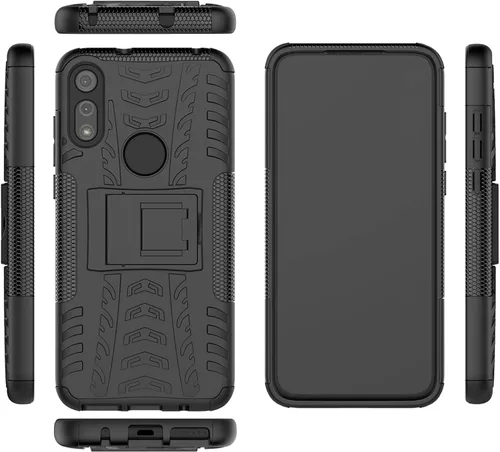 Vista 7 de Funda de teléfono para Moto E 2020 Motorola E7 con protector de pantalla de vidrio templado y accesorios de célula híbrida dura y resistente, Negro