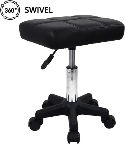 Vista 4 de FURWOO Taburete giratorio rectangular con ruedas, altura ajustable, silla giratoria para spa, salón de masaje, color negro