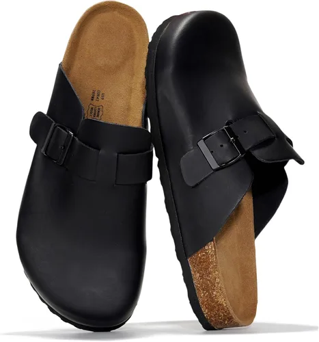Vista 23 de Zuecos de cuero genuino 100% de grano completo para hombres - Zapatos de Negro