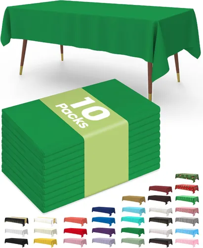 Vista 33 de Pureegg Juego de 10 manteles de plástico desechables, 54 x 108 pulgadas, para fiestas de cumpleaños, picnic, manteles blancos, rectangulares