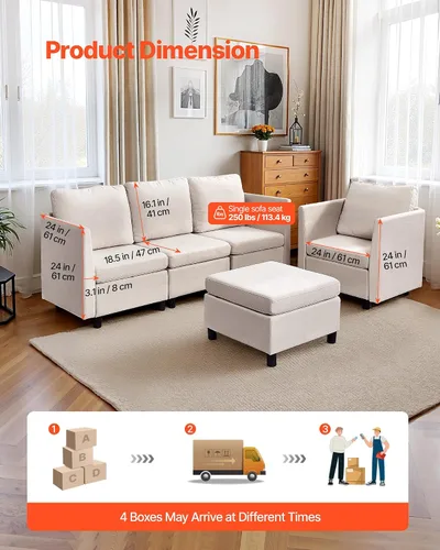 Vista 4 de VEVOR Sofá modular modular, moderno sofá modular de 5 plazas con almacenamiento oculto, sofá modular de nube personalizable, marco de madera maciza