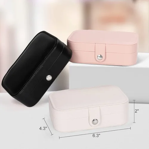 Vista 4 de Mpeyuiltic Joyero de viaje, estuche de joyería portátil de piel sintética pequeño para mujeres y niñas, organizador de joyas de viaje de doble capa
