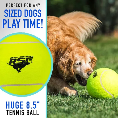 Vista 3 de Franklin Pet Supply Co. - Pelota de tenis para perros de gran tamaño, 8.5 pulgadas, bomba incluida Floats In Water, High-Visibility Neon